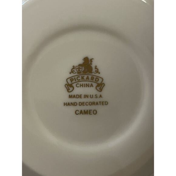 (4) Vintage Cameo by Pickard Footed Cup & Saucer Sets White Roses Platinum Trim - Picture 7 of 7